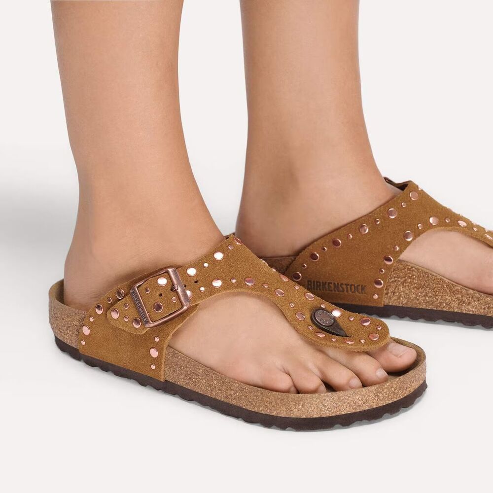 Birkenstock Gizeh Rivet Women's Leather Thong Sandals EU 38 REGULAR MINK NWOB
